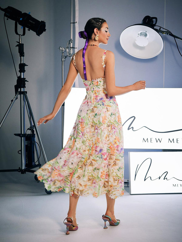 Ornan Floral Embroidered Midi Dress - Mew Mews