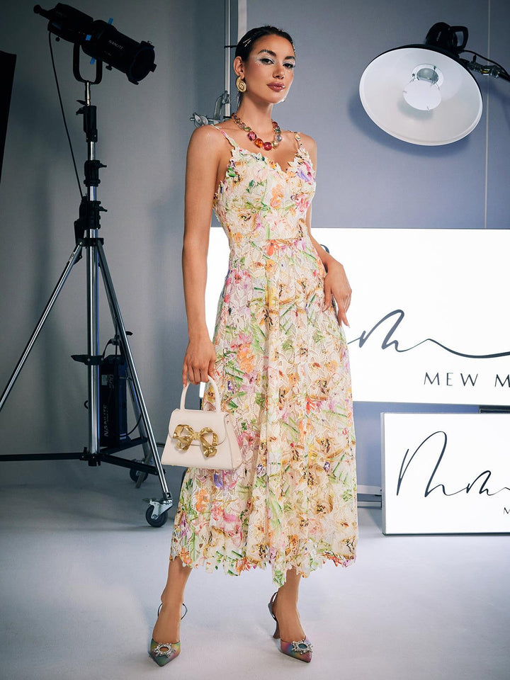 Ornan Floral Embroidered Midi Dress - Mew Mews