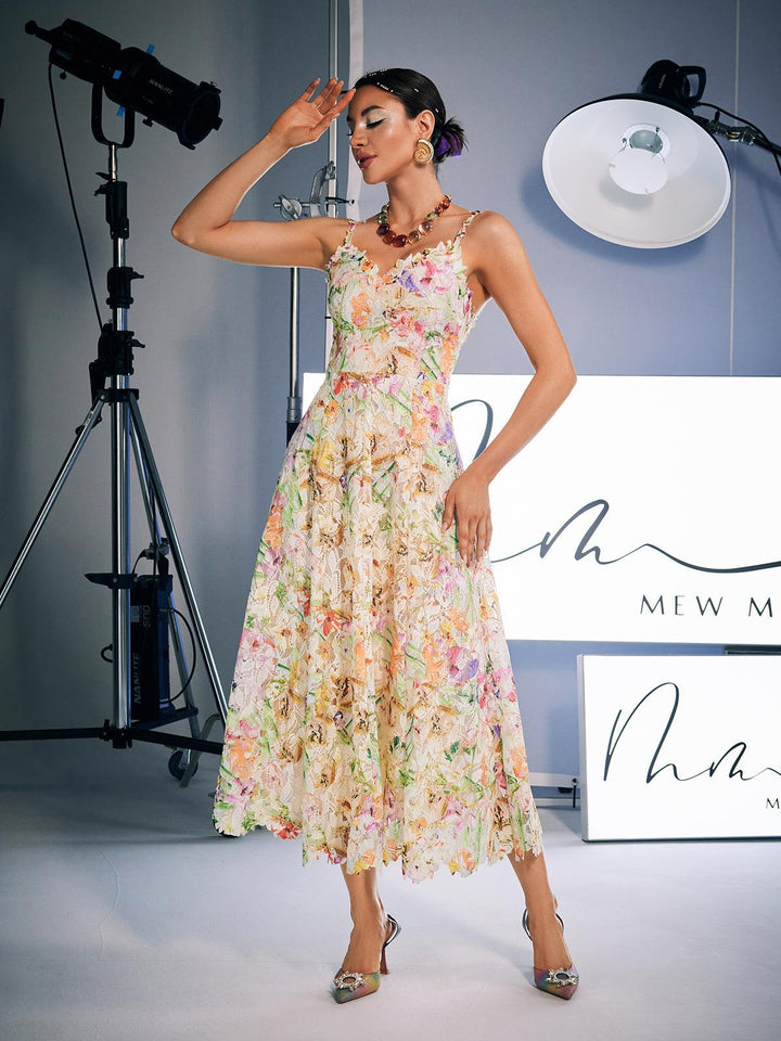 Ornan Floral Embroidered Midi Dress - Mew Mews