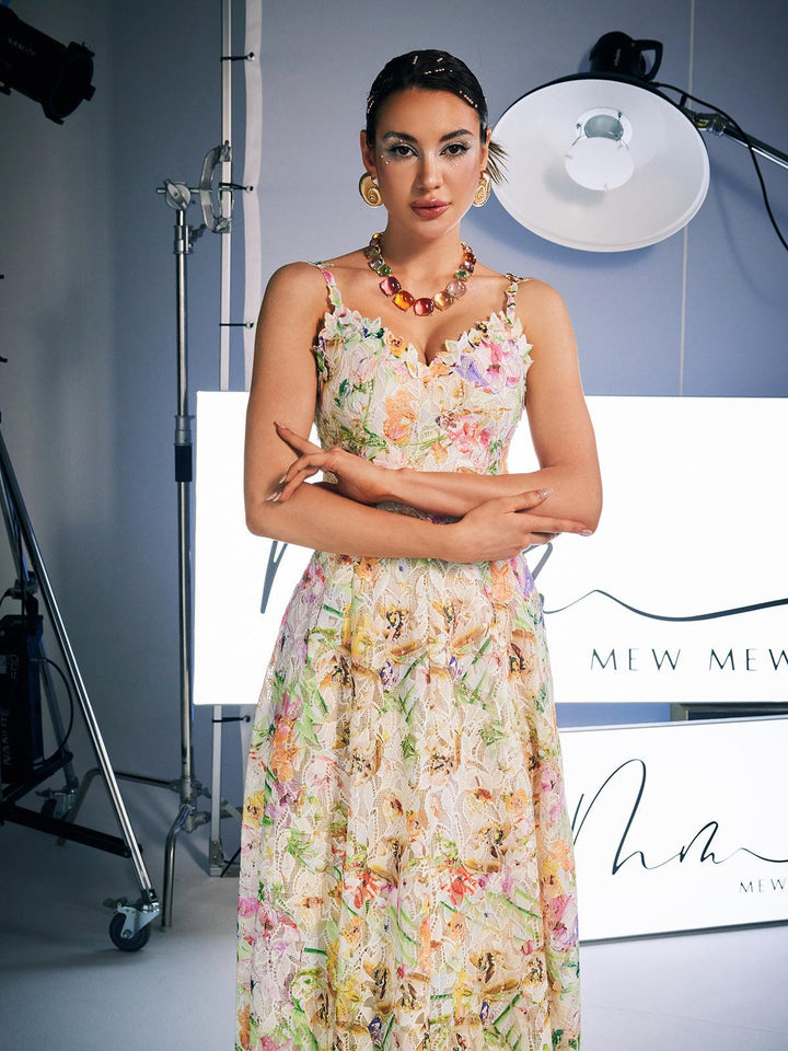 Ornan Floral Embroidered Midi Dress - Mew Mews