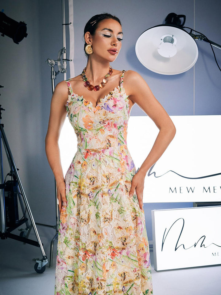 Ornan Floral Embroidered Midi Dress - Mew Mews