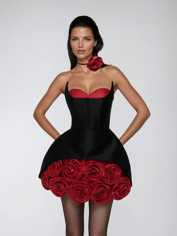 Oxide Strapless Flower Mini Dress