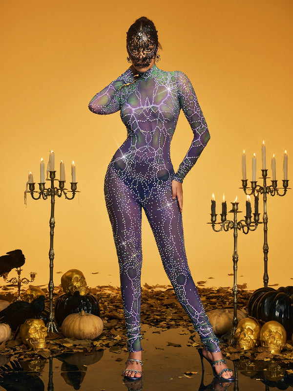Oxion High Neck Rhinestone Jumpsuit