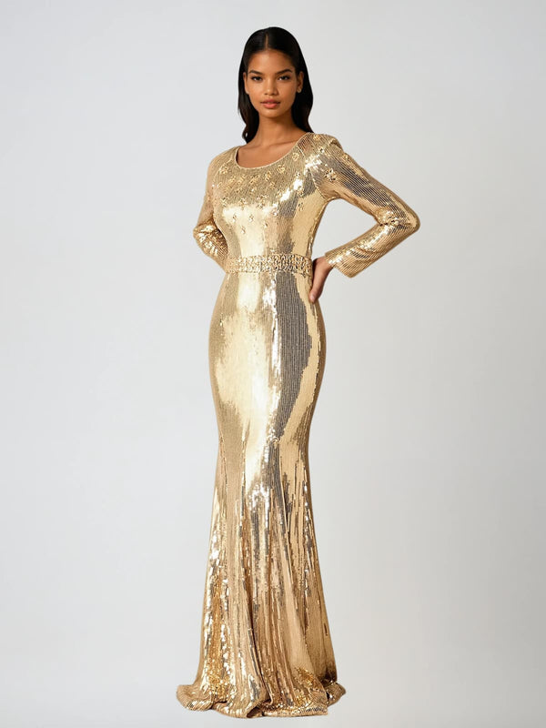 Oyren Sequin Crystal Maxi Dress