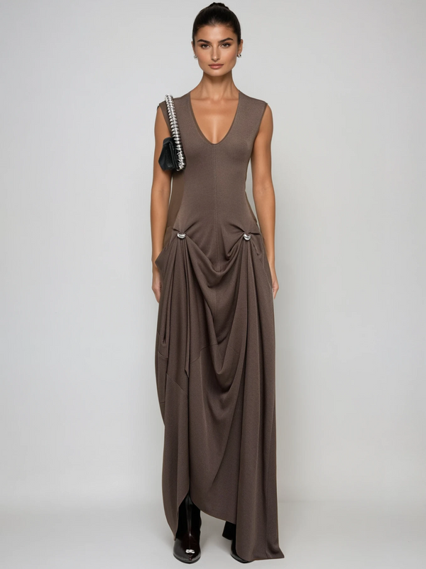 Paldor V Neck Ruched Maxi Dress