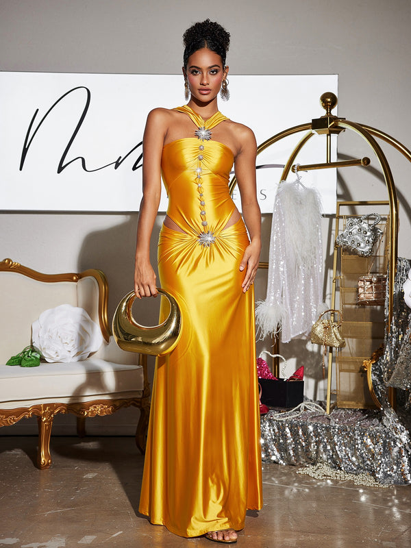 Panya Crystal Cutout Satin Maxi Dress