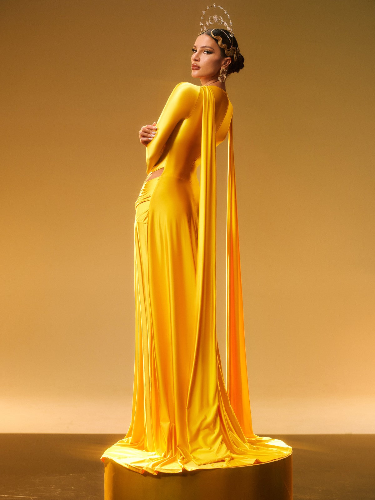 chinese dress ladies Panya Long Sleeve Crystal Satin Maxi Dress – Mew Mews