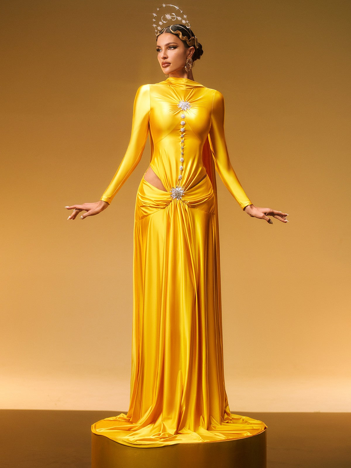 Panya Long Sleeve Crystal Satin Maxi Dress  Mew Mews