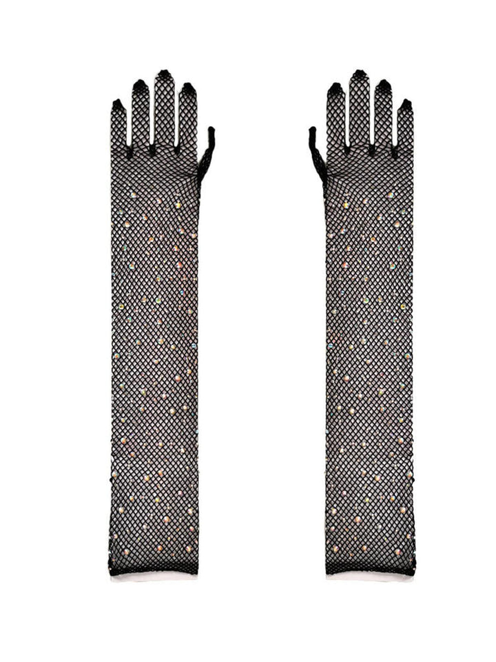 Pauline Diamond Fishnet Gloves In Black - Mew Mews