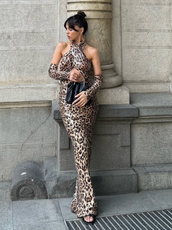 Peyton Sequin Leopard Printed Maxi Dress