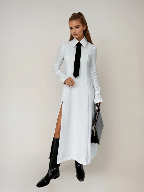 Plthion Folded Collar Split Maxi Dress