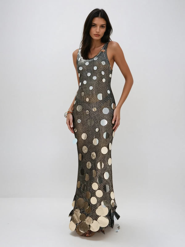 Plthox Sleeveless Net Acrylic Maxi Dress