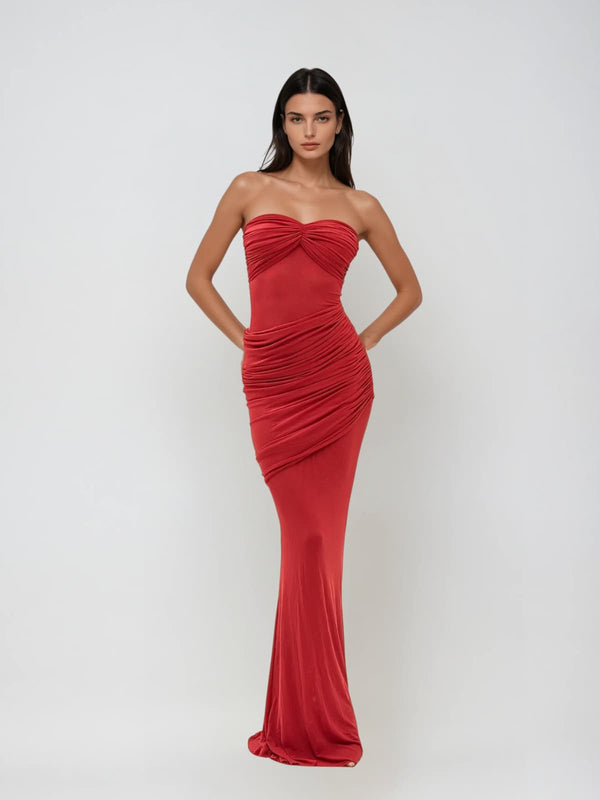 Plthris Strapless Ruched Maxi Dress