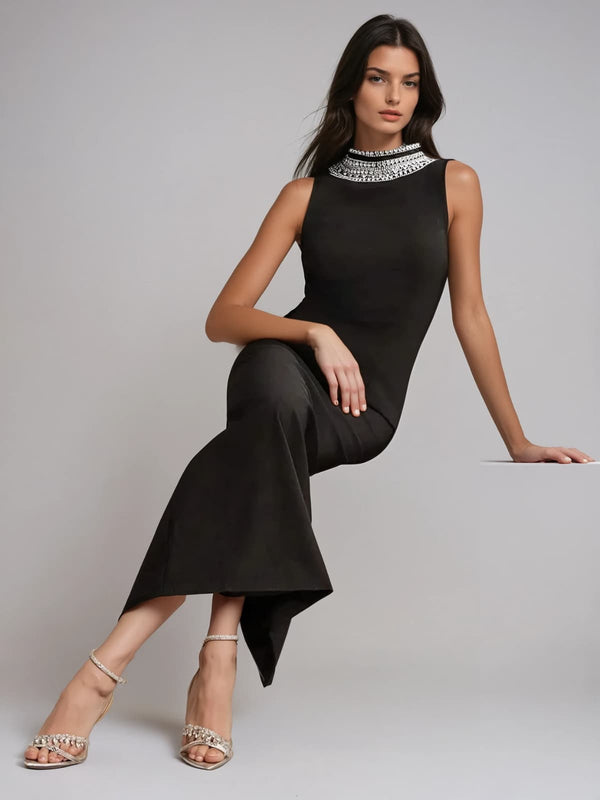 Plyxra Backless Crystal Split Maxi Dress