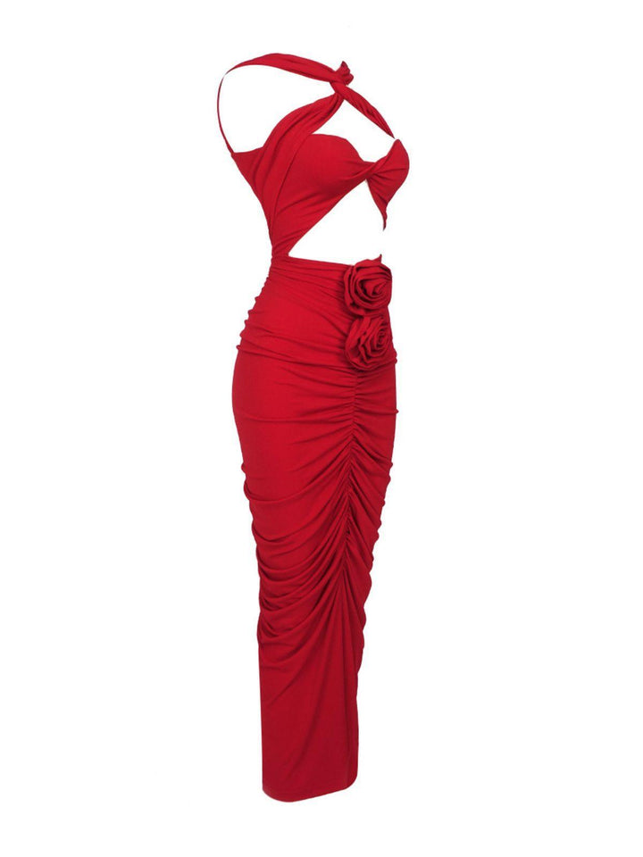 Pomeline Rose Bodycon Maxi Dress In Red - Mew Mews