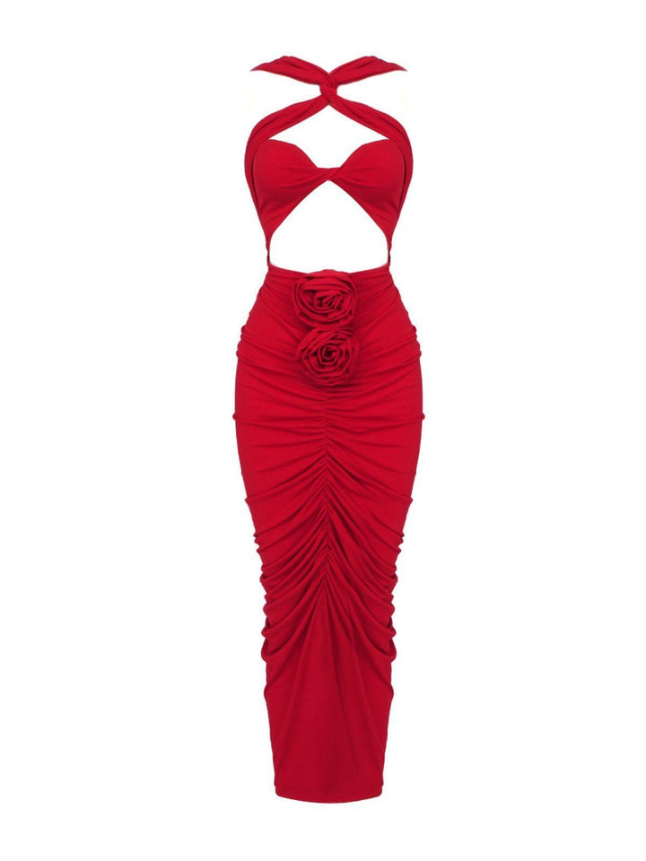 Pomeline Rose Bodycon Maxi Dress In Red - Mew Mews