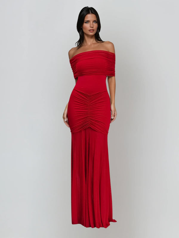 Pzgoth Off Shoulder Ruched Maxi Dress