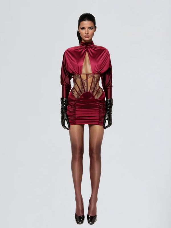 Pzrik High Neck Cutout Ruched Mini Dress