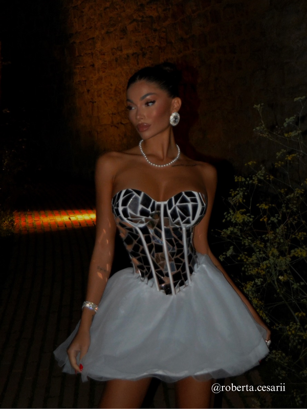 Qaeltrix Strapless Acrylic Mini Dress