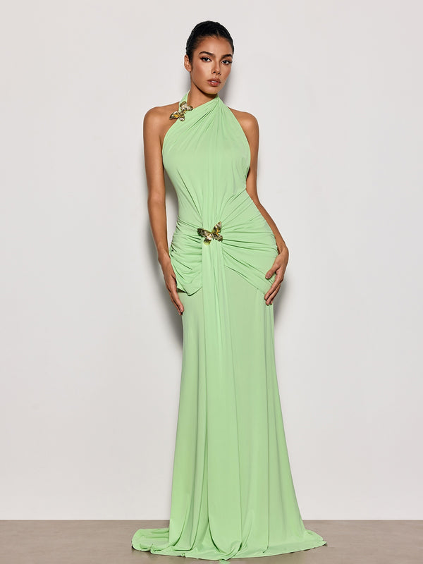 Qoryxa Backless Draped Butterfly Maxi Dress