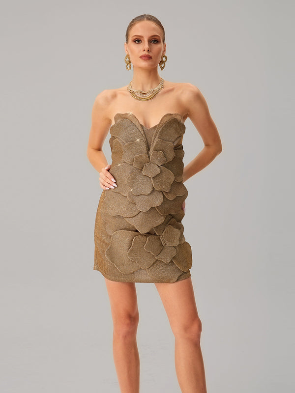 Queyra Strapless Flower Mini Dress