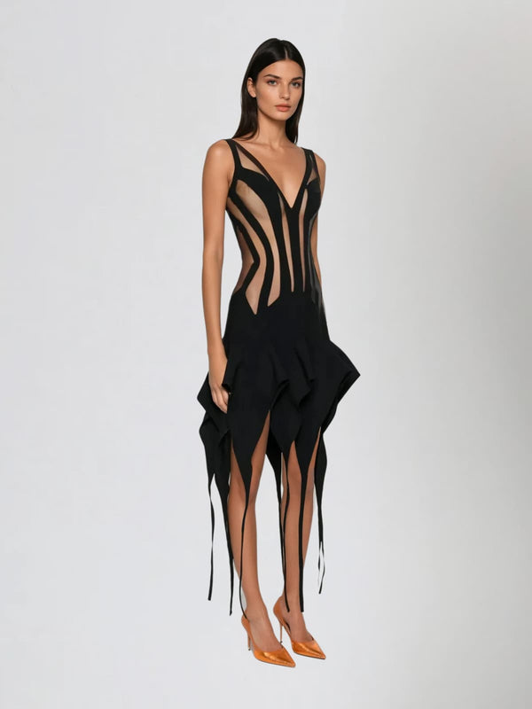 Quron Sleeveless Fringe Ruffle Mini Dress