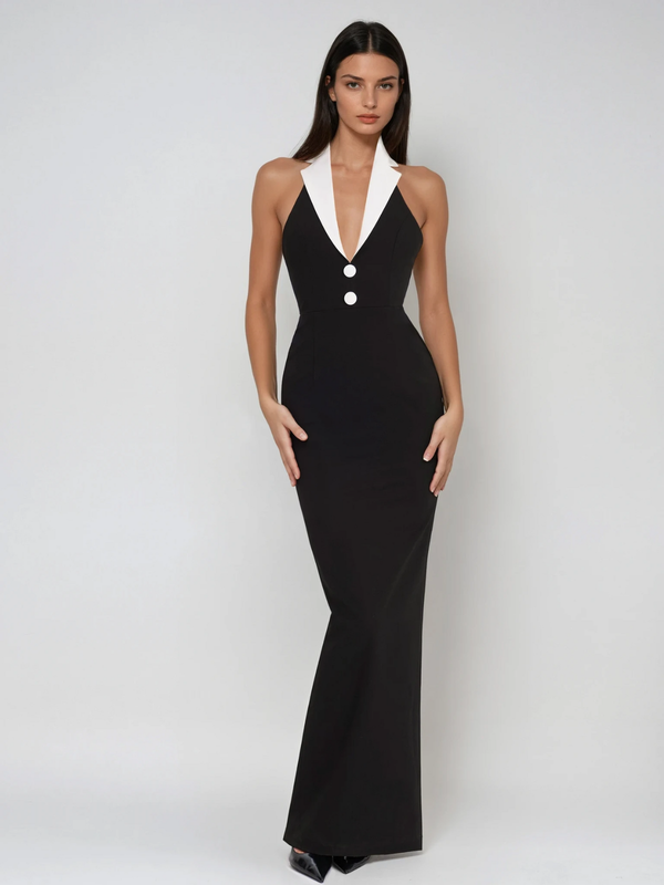 Raerthar Plunge Neck Bandage Maxi Dress
