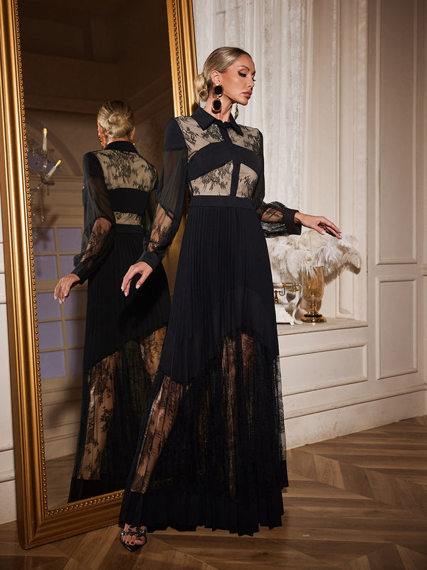 Raldris Lace Pleated Maxi Dress