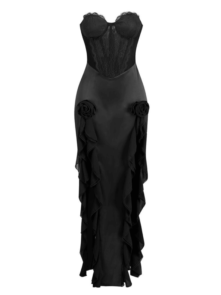 ワンピース RUBATI Airy tulle lace layering dress black Raoul Strapless Lace Tulle Maxi Dress In Black – Mew Mews