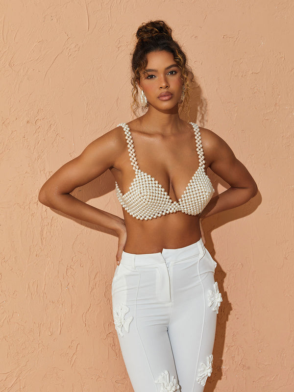 Ravenna Pearl Bustier Top In White