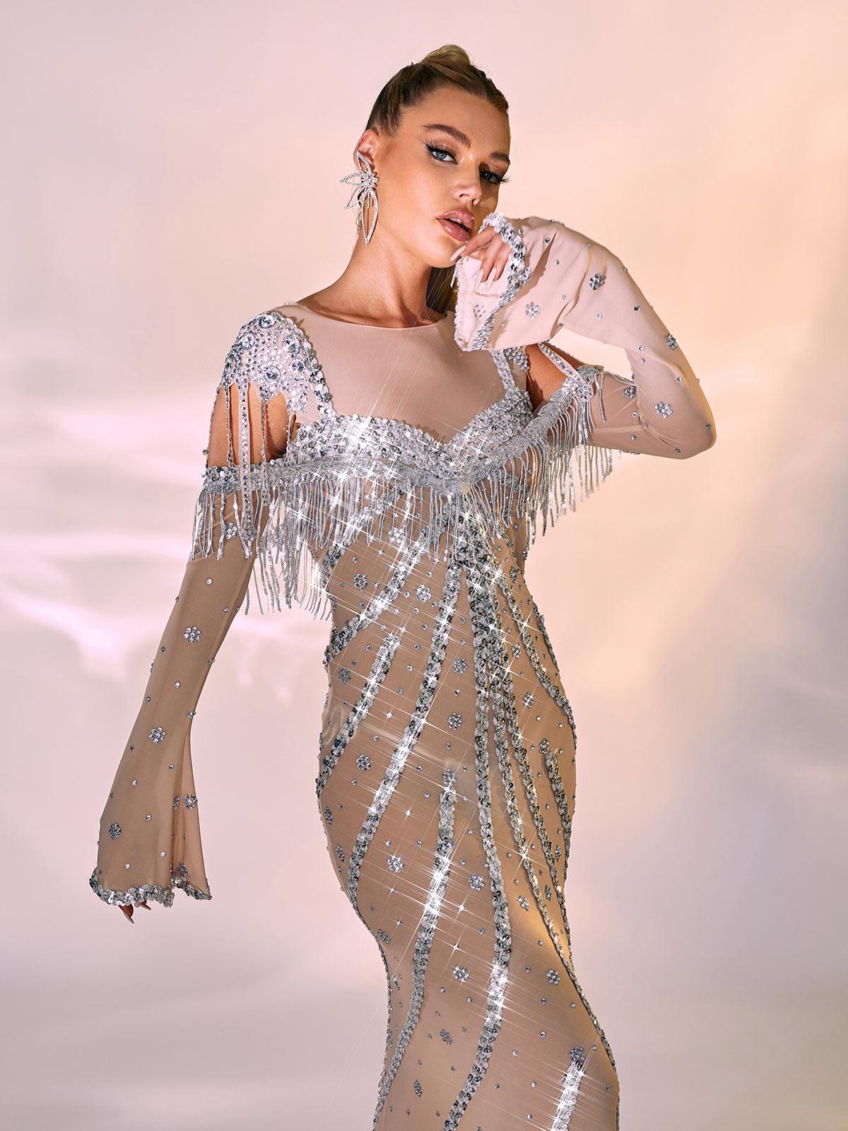Reagan Long Sleeve Sequin Mesh Maxi Dress – Mew Mews Fashion