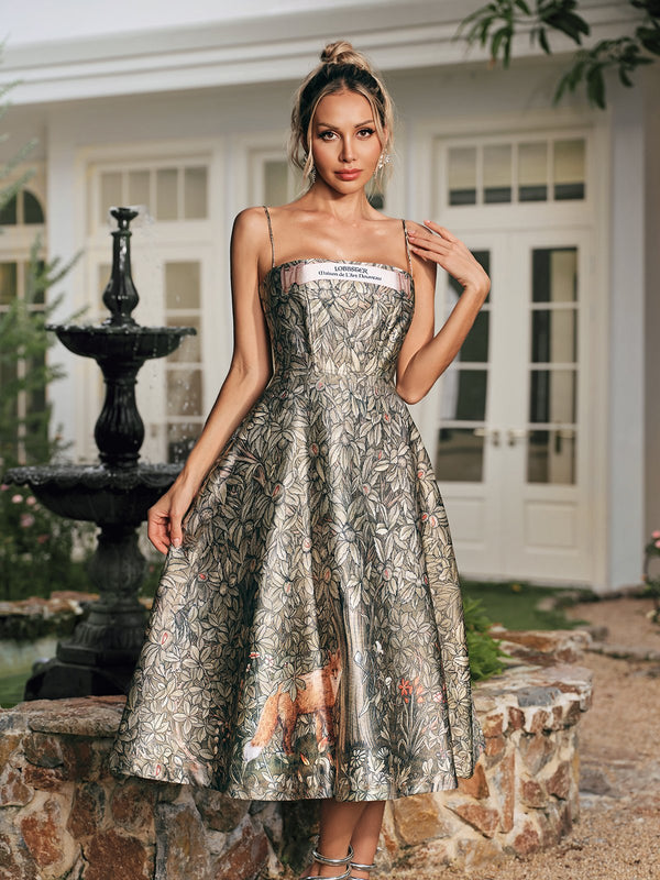 Reyhan Spaghetti Printed Midi Dress
