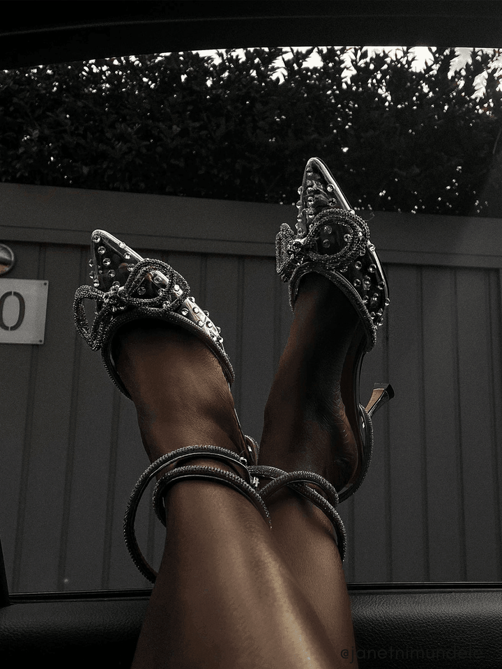 Reyna Bow Embellished Heels - Mew Mews