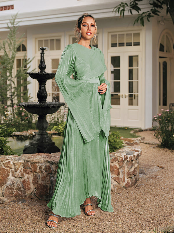 Rhory Long Sleeve Pleated Dress In Green