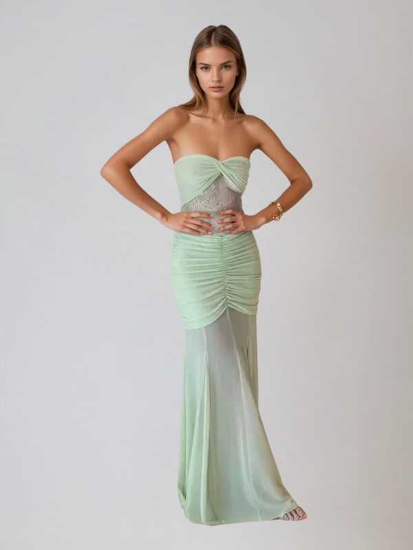 Ridhan Strapless Ruched Mermaid Dress In Green