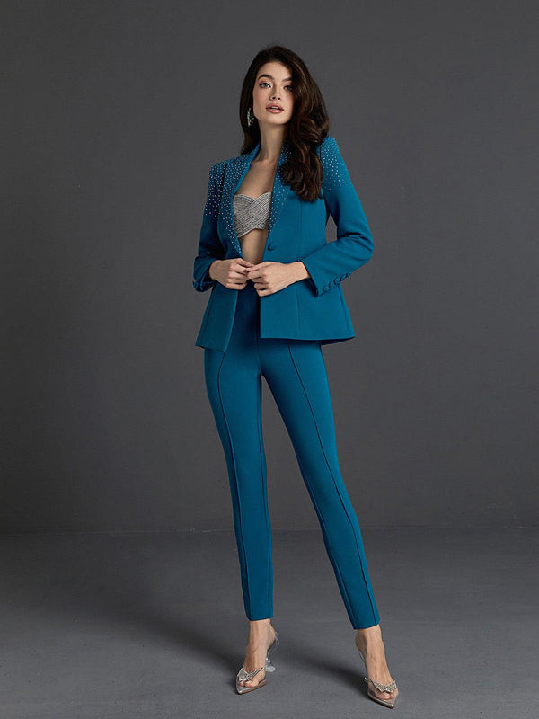 Ripley Rhinestone Blazer Set In Blue - Mew Mews Fashion