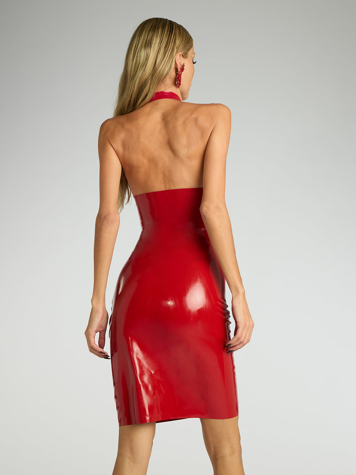 fitted lace wedding dress Mew Mews Riyeko Halterneck Latex Mini Dress