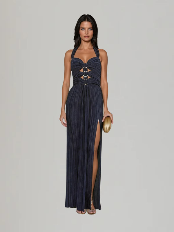 Ryrene Halterneck Ruched Split Maxi Dress
