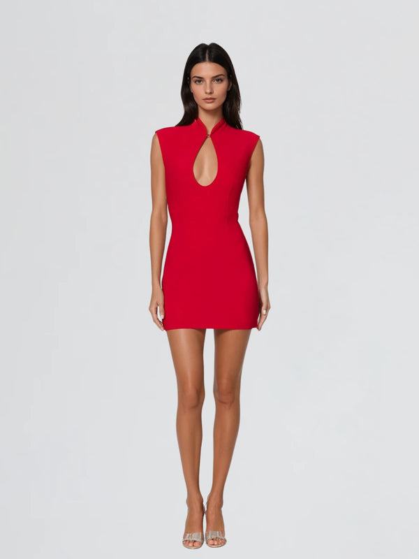 Ryriael Stand Collar Cutout Mini Dress