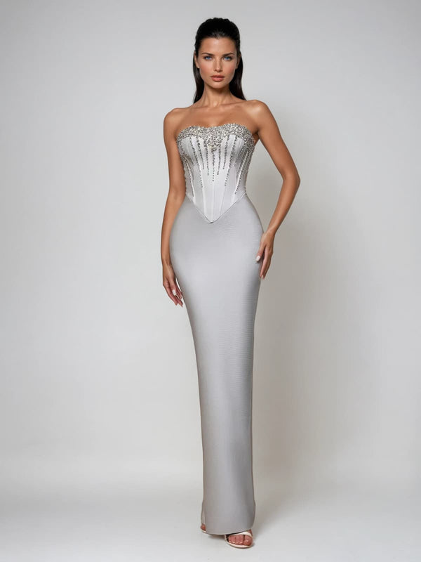 Ryriel Strapless Rhinestone Bandage Maxi Dress