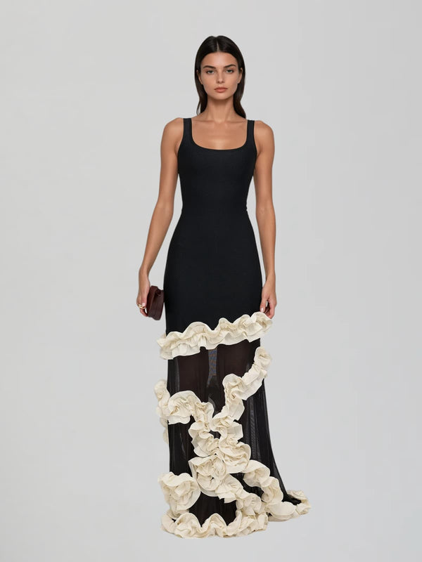 Ryronix Flower Trimmed Bandage Maxi Dress