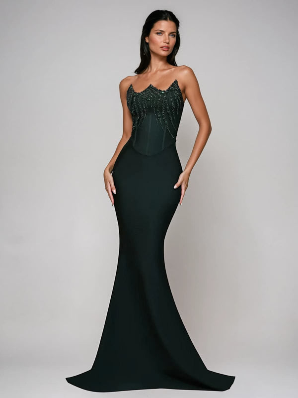 Ryronth Strapless Crystal Bandage Maxi Dress