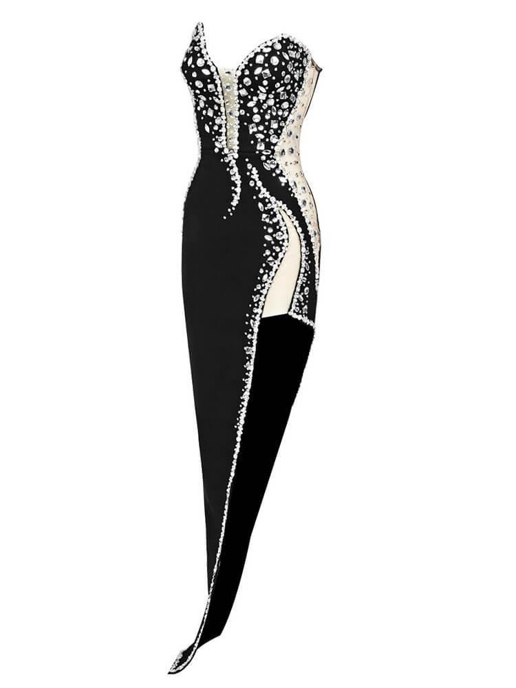 Sabine Strapless Embellished Bandage Dress In Black – Mew Mews