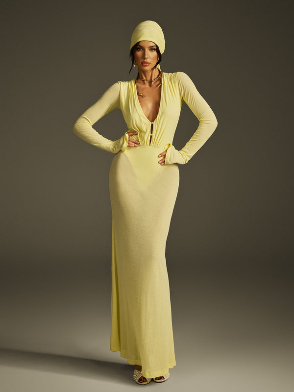 Saeltrix Plunge Neck Mesh Maxi Dress