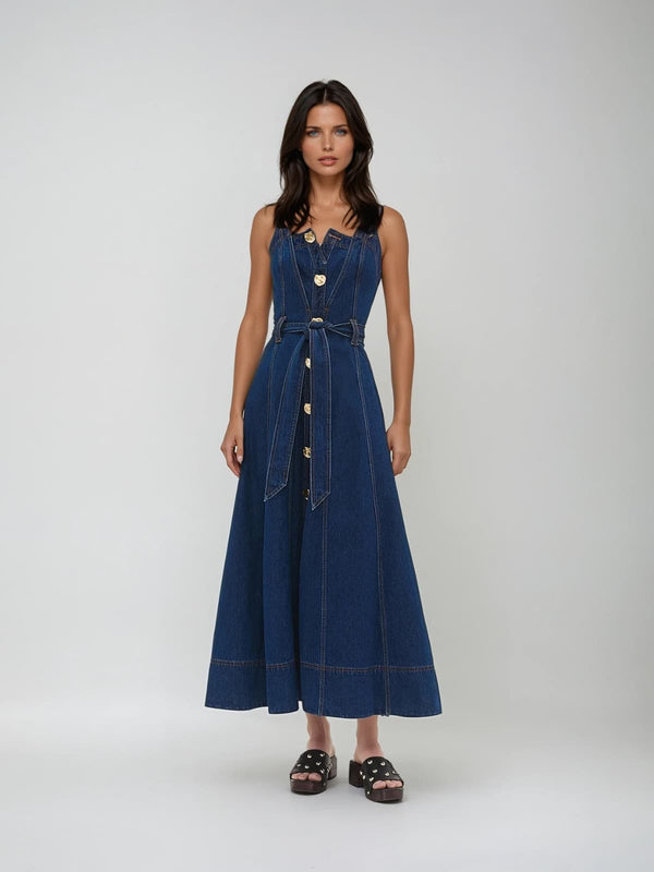 Saelys Tie Up Denim Midi Dress