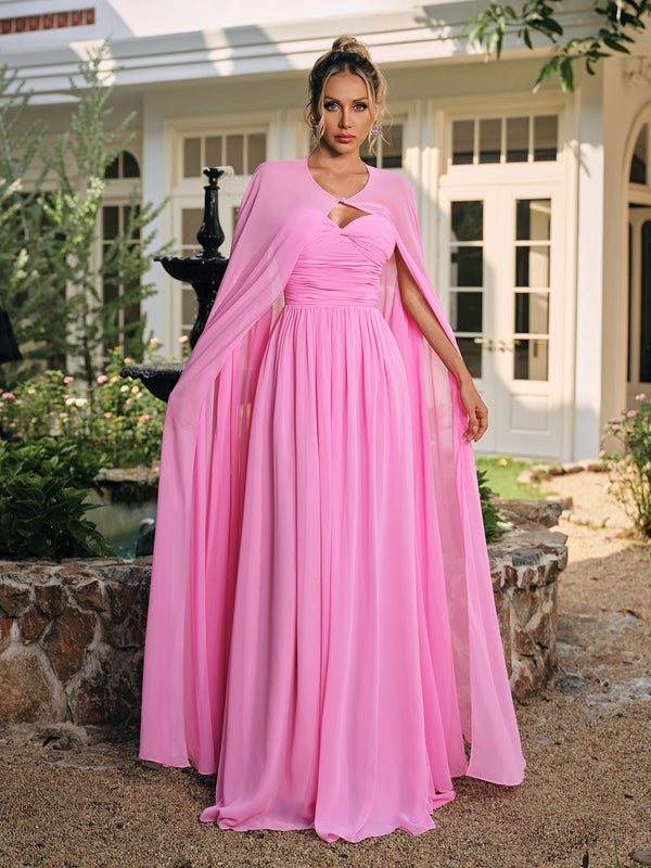 Saelyx Strapless Ruched Mesh Cape Set