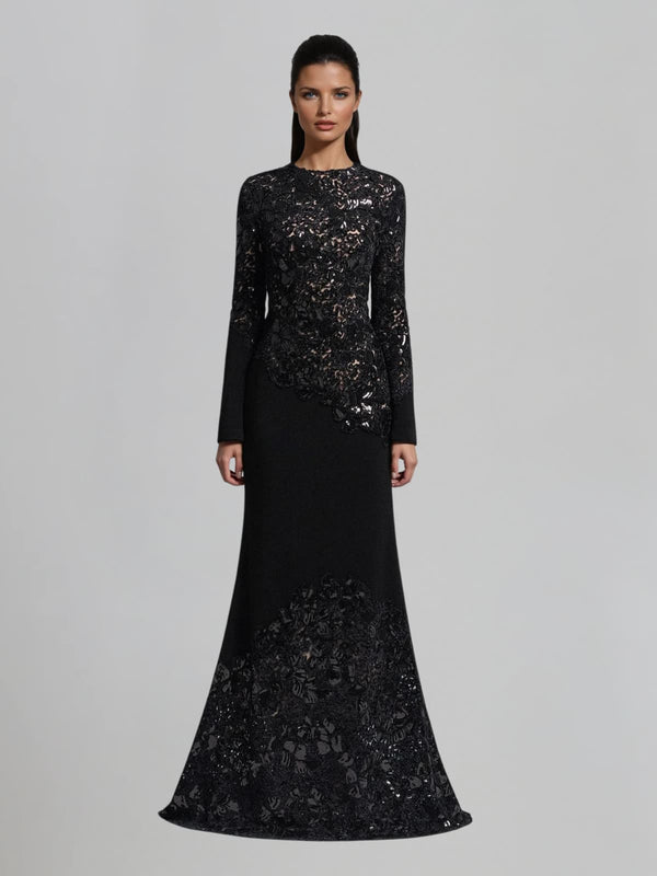 Saeron Lace Sequin Satin Maxi Dress