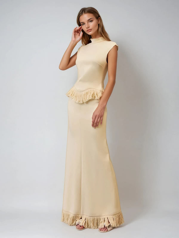 Saldrex Sleeveless Fringe Skirt Set