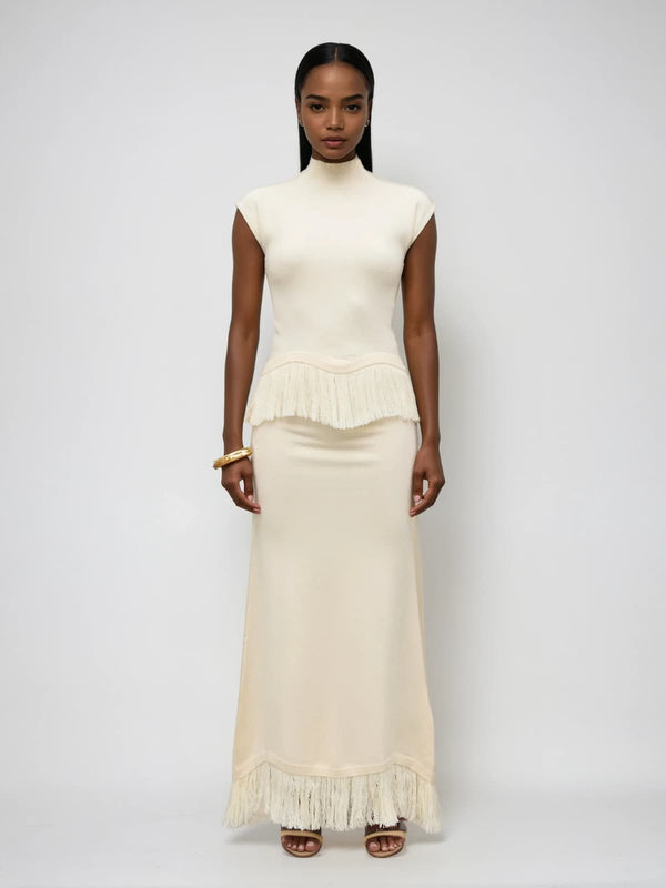 Saldrex Sleeveless Fringe Skirt Set