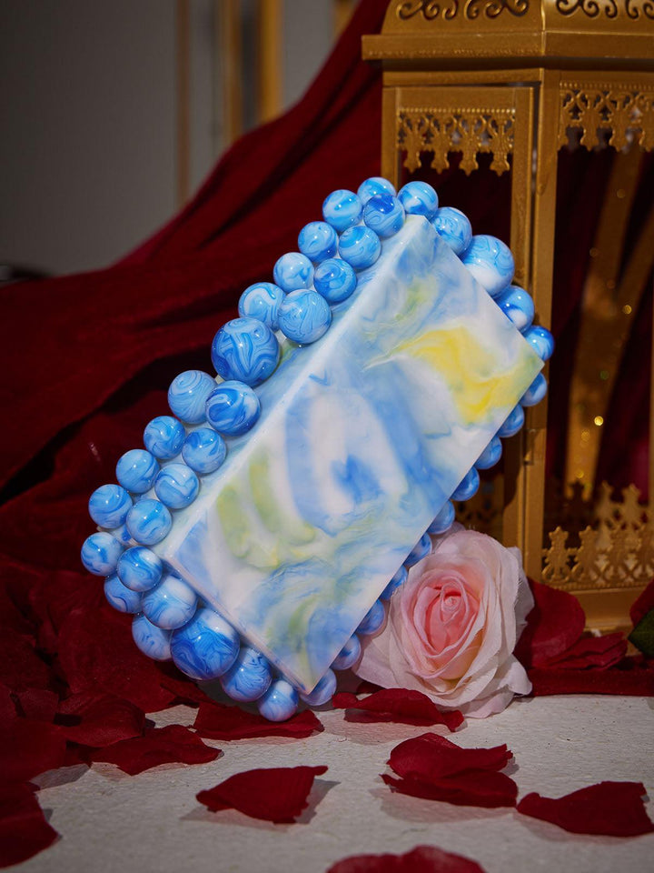 Sama Acrylic Beaded Clutch In Blue - Mew Mews